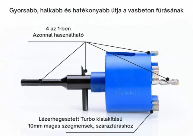 Specialist+ gyémánt koronafúró 68 , 72, 82 mm-es magfúró falazathoz, vasbetonhoz, téglához, kőhöz