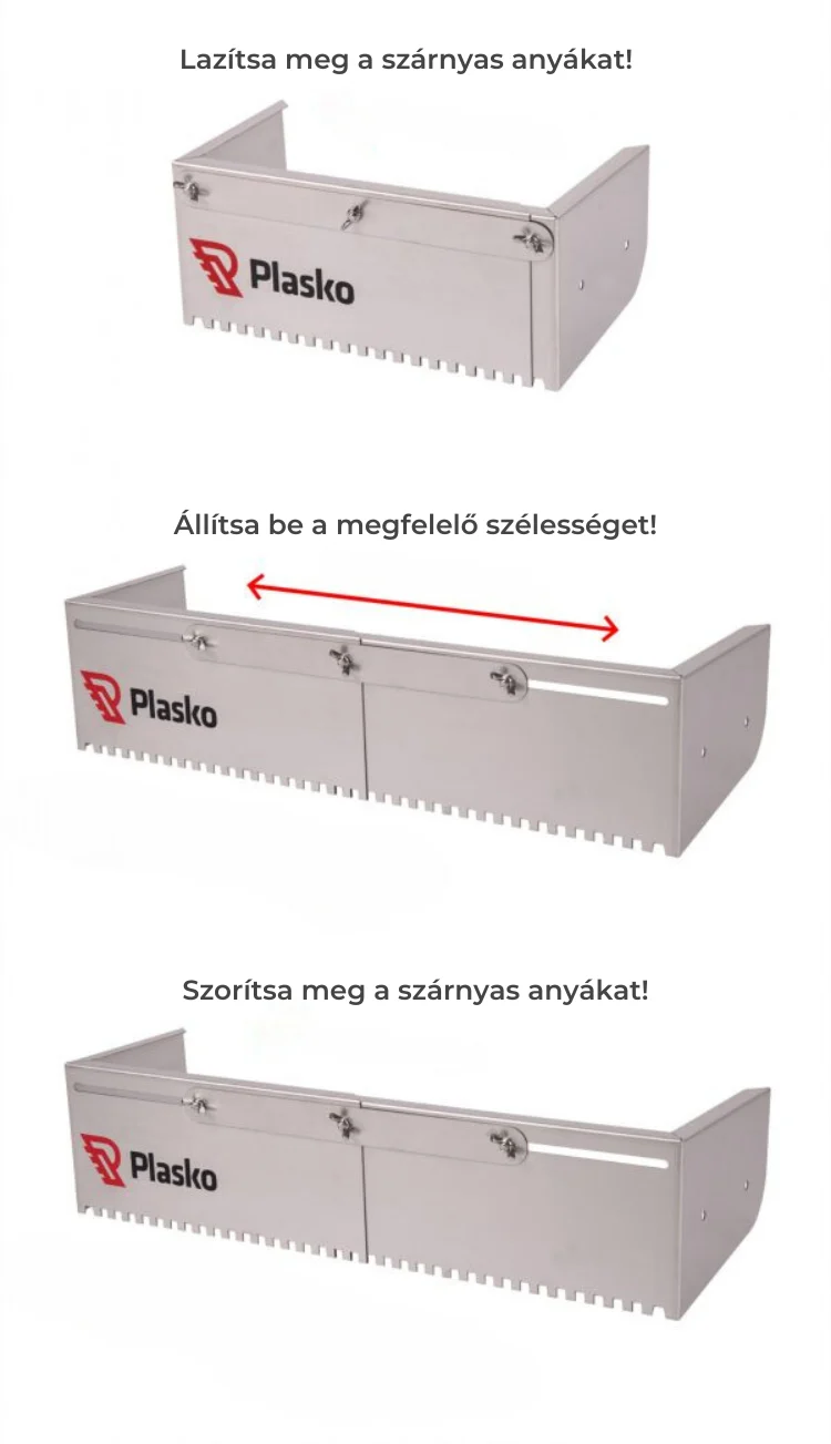 A Plasko slide 800 egy állítható hidegburkolói fogazott simító burkolatokhoz, amely a ragasztó gyors és precíz padlóra történő felhordására fogazott glettvas helyett!